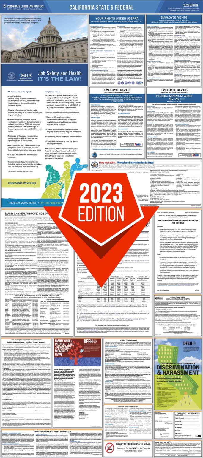 2023 California Labor Law Poster Digital Download all in one PDF